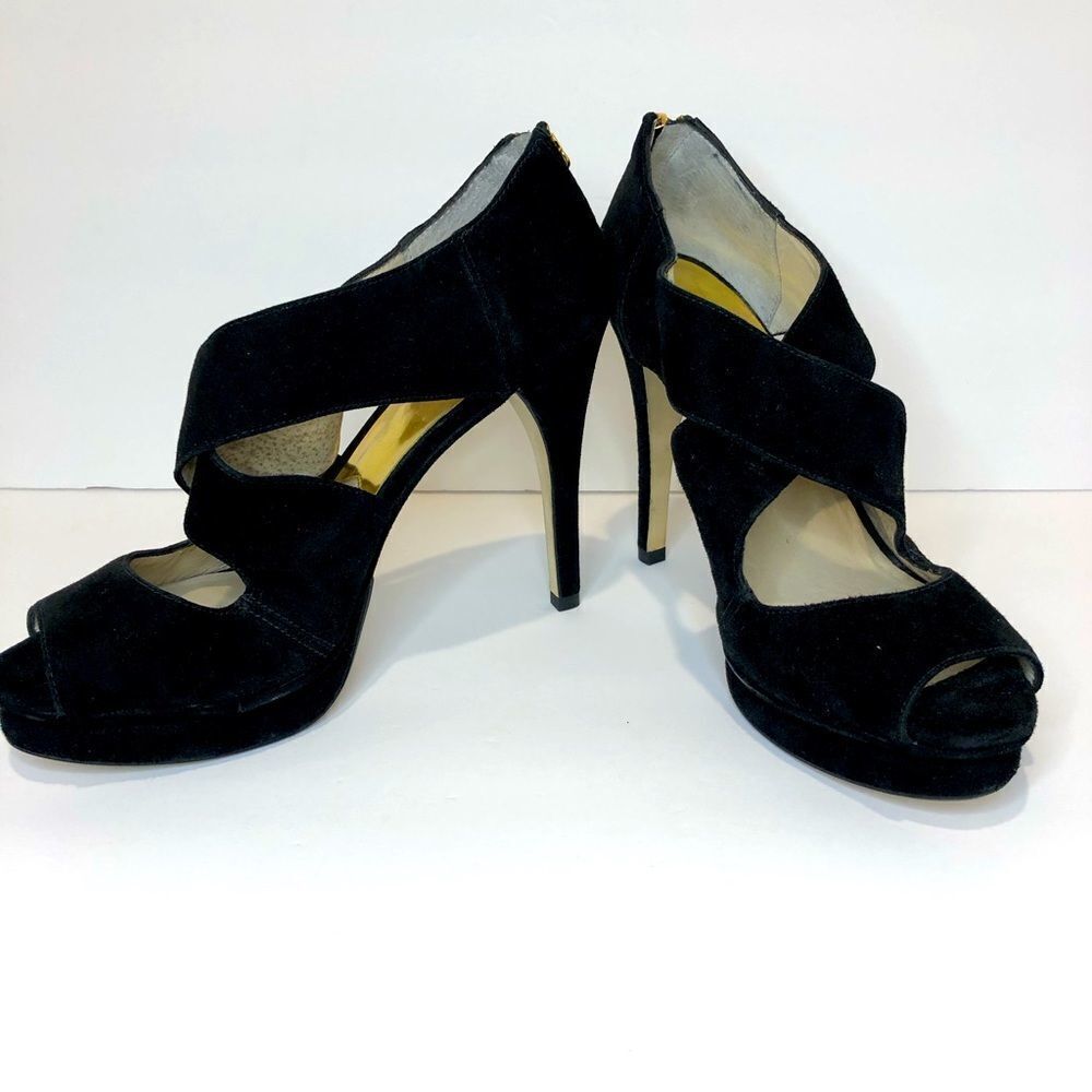 Michael Kors black peep toe platform 5in heels size 10